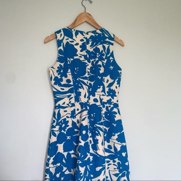 J. Crew Floral Printed Pleated Shift Dress Cotton Blue Beige Women’s Size 0 US - Picture 8 of 11